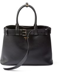 Prada - Buckle Large Leather Handbag With Belt - Lyst