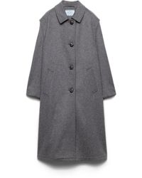 Prada - Single-Breasted Double Loden Cloth Coat - Lyst