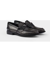 Prada - Loafer Aus Gebürstetem Leder Mit Nieten - Lyst