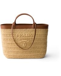 Prada - Medium Crochet And Leather Tote Bag, Natural/Cognac - Lyst