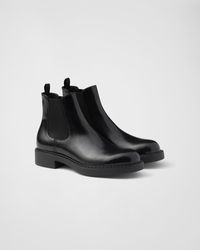 Prada - Brushed Calf Leather Chelsea Boots - Lyst