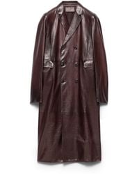 Prada - Double-Breasted Nappa Leather Coat - Lyst