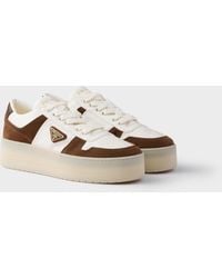 Prada - Downtown Bold Nappa Leather And Suede Sneakers - Lyst