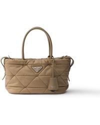 Prada - Padded Re-Nylon Medium Tote Bag, Camel - Lyst