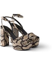 Prada - Python-Print Ayers Leather Platform Sandals, Rock - Lyst