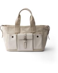 Prada - Route Große Tote Bag Aus Canvas Und Leder, Damen - Lyst