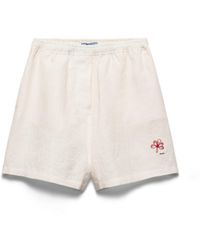 Prada - Embroidered Slubbed Linen Shorts - Lyst