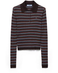 Prada - Striped Cashmere And Silk Polo Shirt - Lyst
