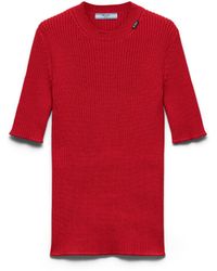 Prada - Short-Sleeved Ribbed Knit Wool Sweater - Lyst