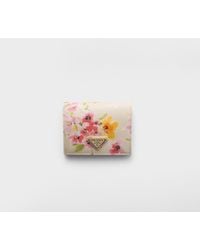 Prada - Small Floral-Print Saffiano Leather Wallet - Lyst