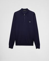 Prada - Wool Logo Polo Shirt - Lyst