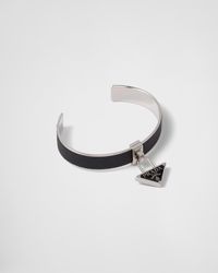 Prada - Metal And Saffiano Leather Bracelet - Lyst