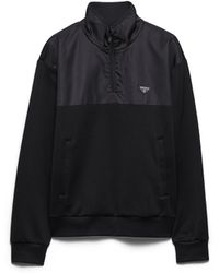 Prada - Cotton Fleece Half-Zipper Sweatshirt With Re-Nylon Details - Lyst