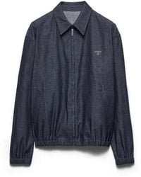 Prada - Chambray Denim Blouson Zipper Jacket - Lyst