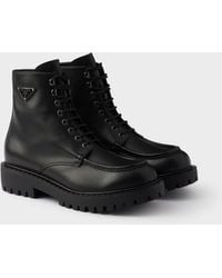 Prada - Laced Leather Booties - Lyst