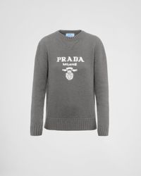 Prada - Cashmere And Wool Logo Crew-neck Sweater - Lyst