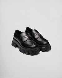 Prada - Monolith Brushed Leather Loafers - Lyst