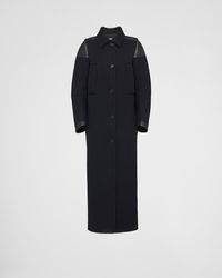 Prada - Single-Breasted Cloth And Leather Coat - Lyst