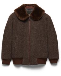 Prada - Wool Blouson Jacket With Shearling Collar - Lyst