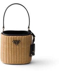 Prada - Wicker And Leather Bucket Bag - Lyst