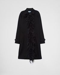 Prada - Single-breasted Cashmere Coat With Feathers - Lyst