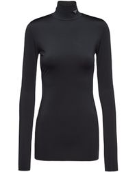 Prada - Top De Punto Con Cuello Alto, Mujer, Talla - Lyst