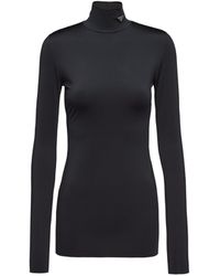 Prada - Top De Punto Con Cuello Alto, Mujer, Talla - Lyst