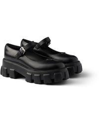 Prada - Monolith Mary Janes Aus Gebürstetem Leder, Damen, Größe - Lyst