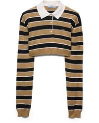 Prada - Cropped Striped Silk Polo Shirt - Lyst