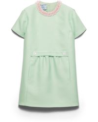 Prada - Embroidered Slubbed Gazar Dress, Jade - Lyst