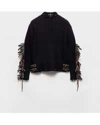 Prada - Pull À Col Rond En Laine Avec Franges Et Clous - Lyst