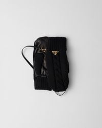 Prada - Wool And Nappa Leather Mittens, Size 7 - Lyst