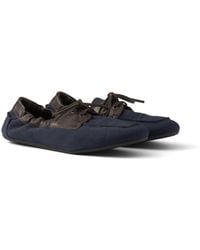 Prada - Shuffle Aged Canvas And Leather Boat Shoes, Size 5,5 - Lyst