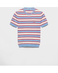 Prada - Gestreifter Pullover Aus Baumwolle Mit Rundhalsausschnitt - Lyst