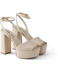 Prada - Nappa Leather Platform Sandals, Ivory - Lyst