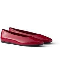 Prada - Brushed Leather Ballerinas, Scarlet - Lyst