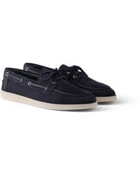 Prada - Suede Boat Shoes With Laces - Lyst