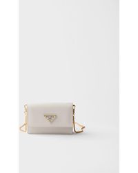Prada - Saffiano Leather Card Holder With Shoulder Strap - Lyst