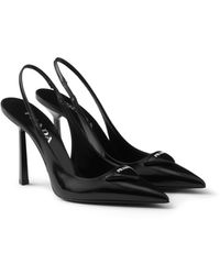 Prada - Brushed Leather Slingback Pumps - Lyst