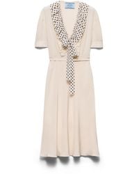 Prada - Embroidered Marocain Dress, Natural - Lyst