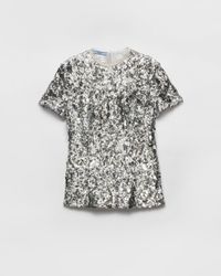 Prada - Blouse Ornée De Sequins À Manches Courtes - Lyst