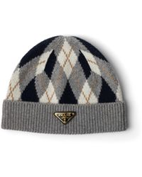 Prada - Argyle Knit Beanie - Lyst