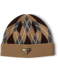 Prada - Argyle Knit Beanie - Lyst