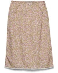Prada - Floral Print Re-Nylon Midi-Skirt, Alabaster - Lyst