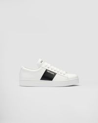 Prada - Leather Laced Sneakers With Logo - Lyst
