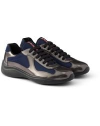 Prada - America's Cup Metallic Leather And Bike Fabric Sneakers, Anthracite/Ink - Lyst