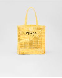 Prada - Crochet Tote Bag With Logo - Lyst