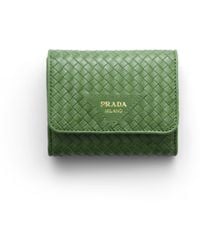 Prada - Small Woven Madras Leather Wallet - Lyst