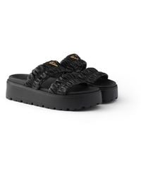 Prada - Matelassé Nappa Leather Flatform Slides - Lyst