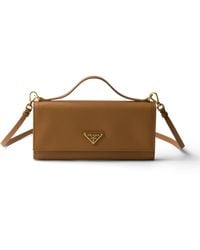 Prada - Saffiano Leather Wallet With Shoulder Strap - Lyst